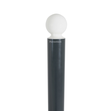 Zoom sur la tête blanche du potelet boule PMR à sceller 76mm coloris gris anthracite