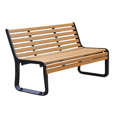 Vue général du banc urbain LUKA aspect bois L1800 mm