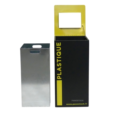 Vue avec bac de la borne de tri sélectif plastique intérieur 70 Litres