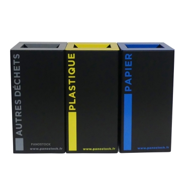 Vue du lot de la borne de tri sélectif plastique intérieur 70 Litres