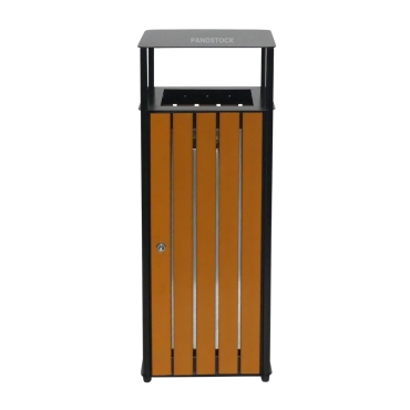Vue de face de la poubelle extérieure carrée aspect bois 60 Litres KOA