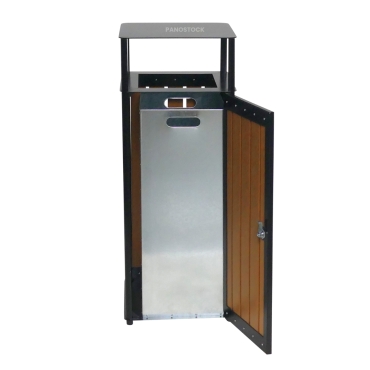 Vue ouverte de la poubelle extérieure carrée aspect bois 60 Litres KOA