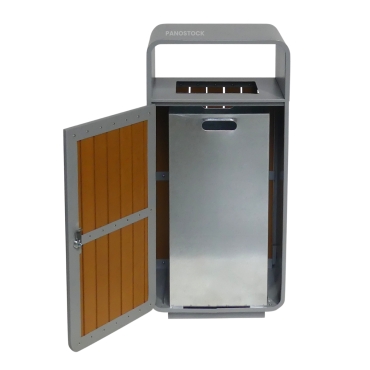 Vue ouverte de la poubelle extérieure aspect bois 60 Litres SPARKA