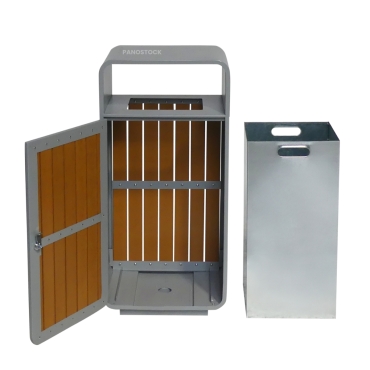 Vue avec le bac de la poubelle extérieure aspect bois 60 Litres SPARKA