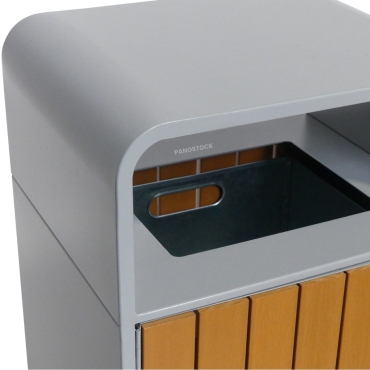 Vue rapprochée de la poubelle extérieure aspect bois 60 Litres SPARKA