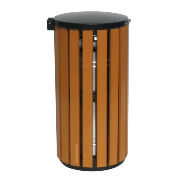 Vue de profil de la poubelle urbaine aspect bois 60 Litres ELSA