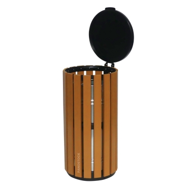 Vue ouverte de la poubelle urbaine aspect bois 60 Litres ELSA