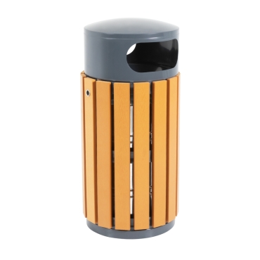 Vue générale de la poubelle ronde aspect bois ZOA