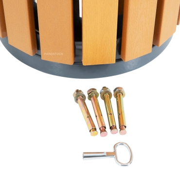 Vue des outils de la poubelle ronde aspect bois ZOA