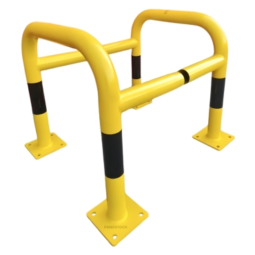 Vue de 3/4 de l'étrier modulable L600 x L600 x H600 mm sur platines jaune et noir