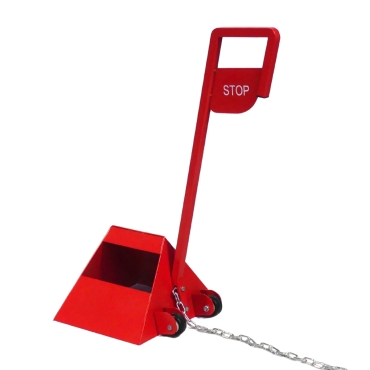 Vue de 3/4 de la cale de roue avec panneau stop